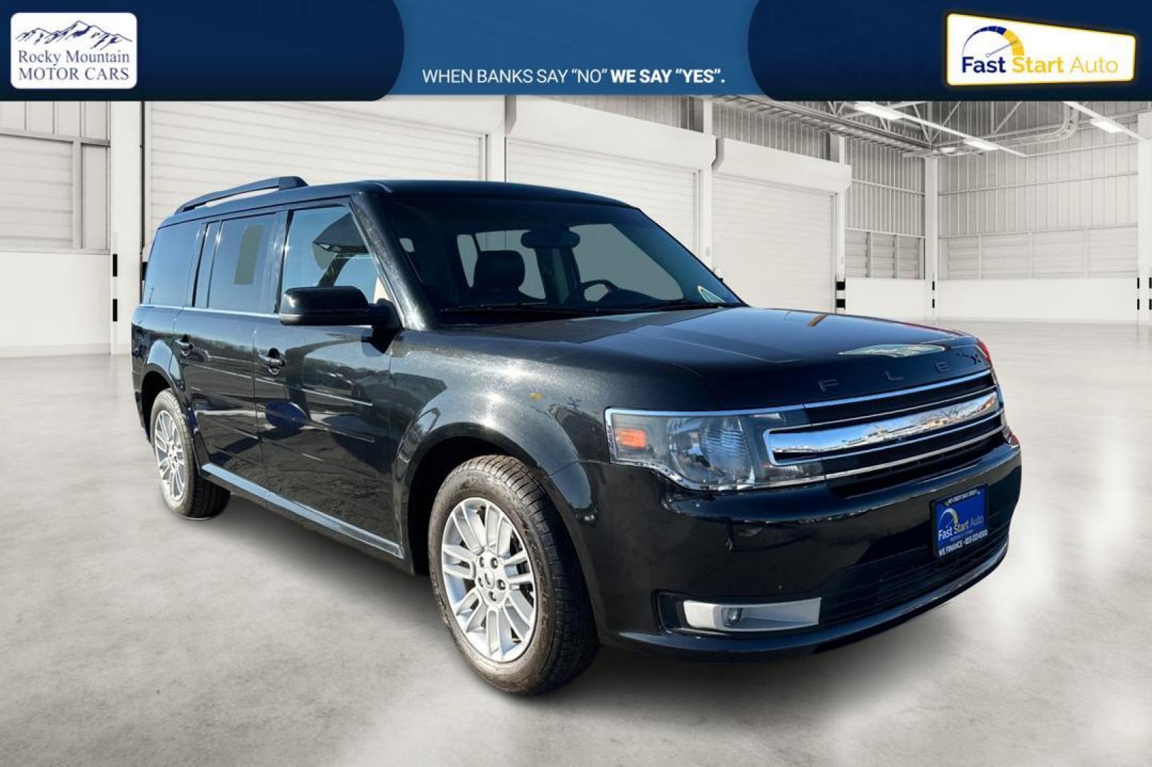 2013 Black Ford Flex SEL FWD (2FMGK5C84DB) with an 3.5L V6 DOHC 24V engine, 6-Speed Automatic Overdrive transmission, located at 7755 State Street, Midvale, UT, 84047, (801) 753-9063, 40.610329, -111.892159 - Photo#0