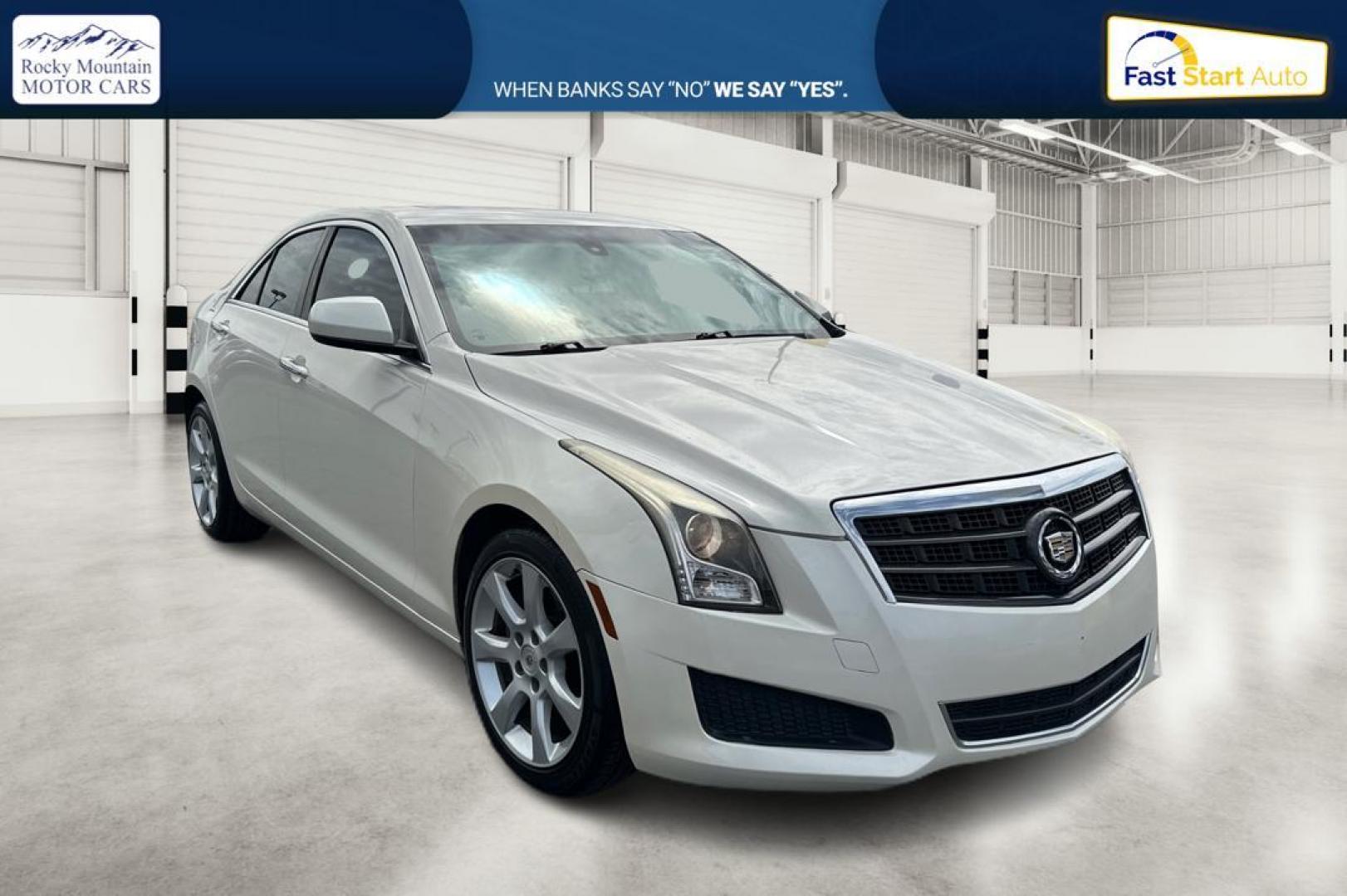 2014 White Cadillac ATS 2.0L Base RWD (1G6AA5RX2E0) with an 2.0L L4 DOHC 16V engine, Automatic, 6-Spd transmission, located at 7755 State Street, Midvale, UT, 84047, (801) 753-9063, 40.610329, -111.892159 - Photo#0