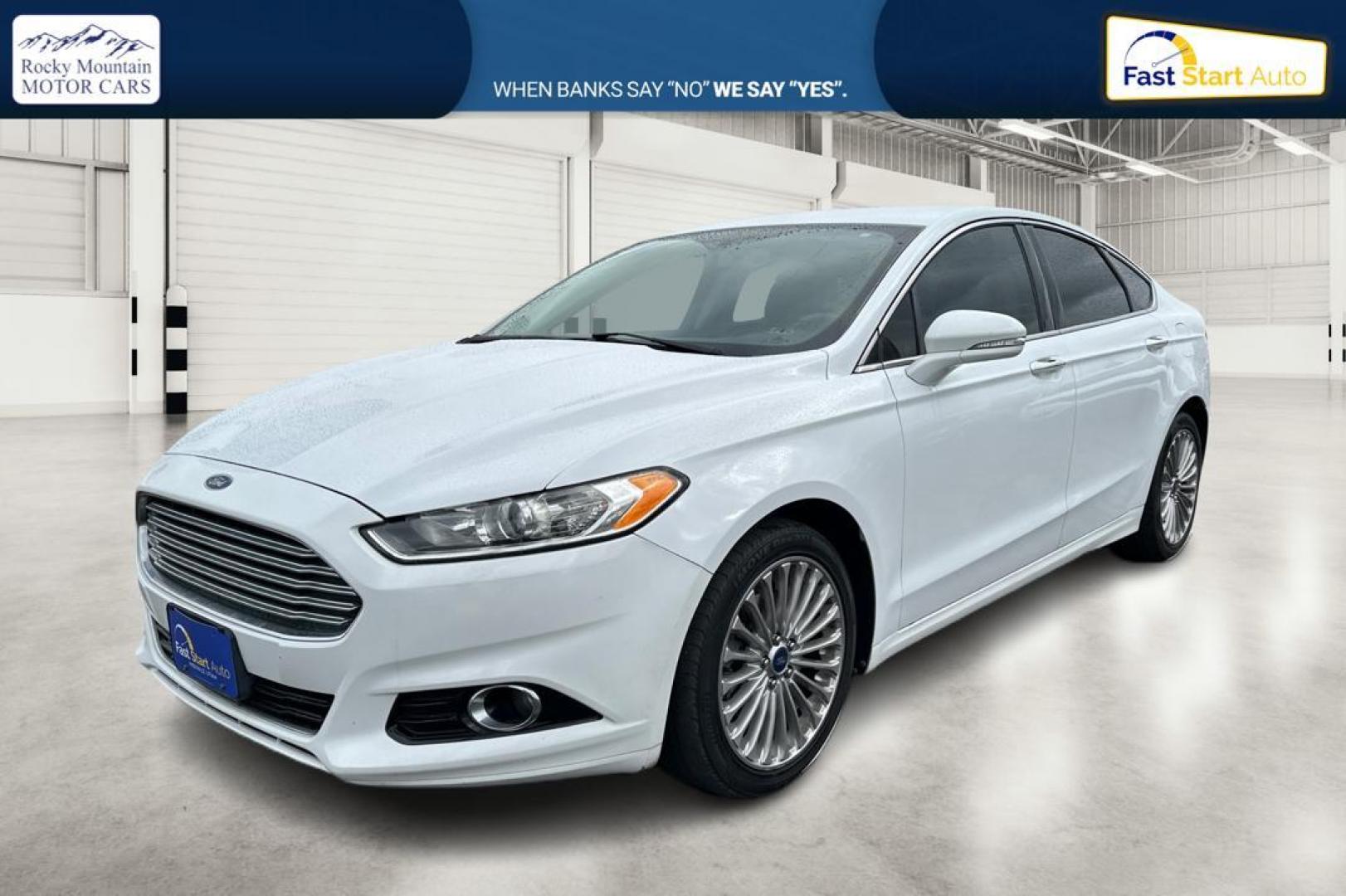 2014 White Ford Fusion Titanium (3FA6P0K93ER) with an 2.0L L4 DOHC 16V engine, Automatic, 6-Spd transmission, located at 7755 State Street, Midvale, UT, 84047, (801) 753-9063, 40.610329, -111.892159 - Photo#8