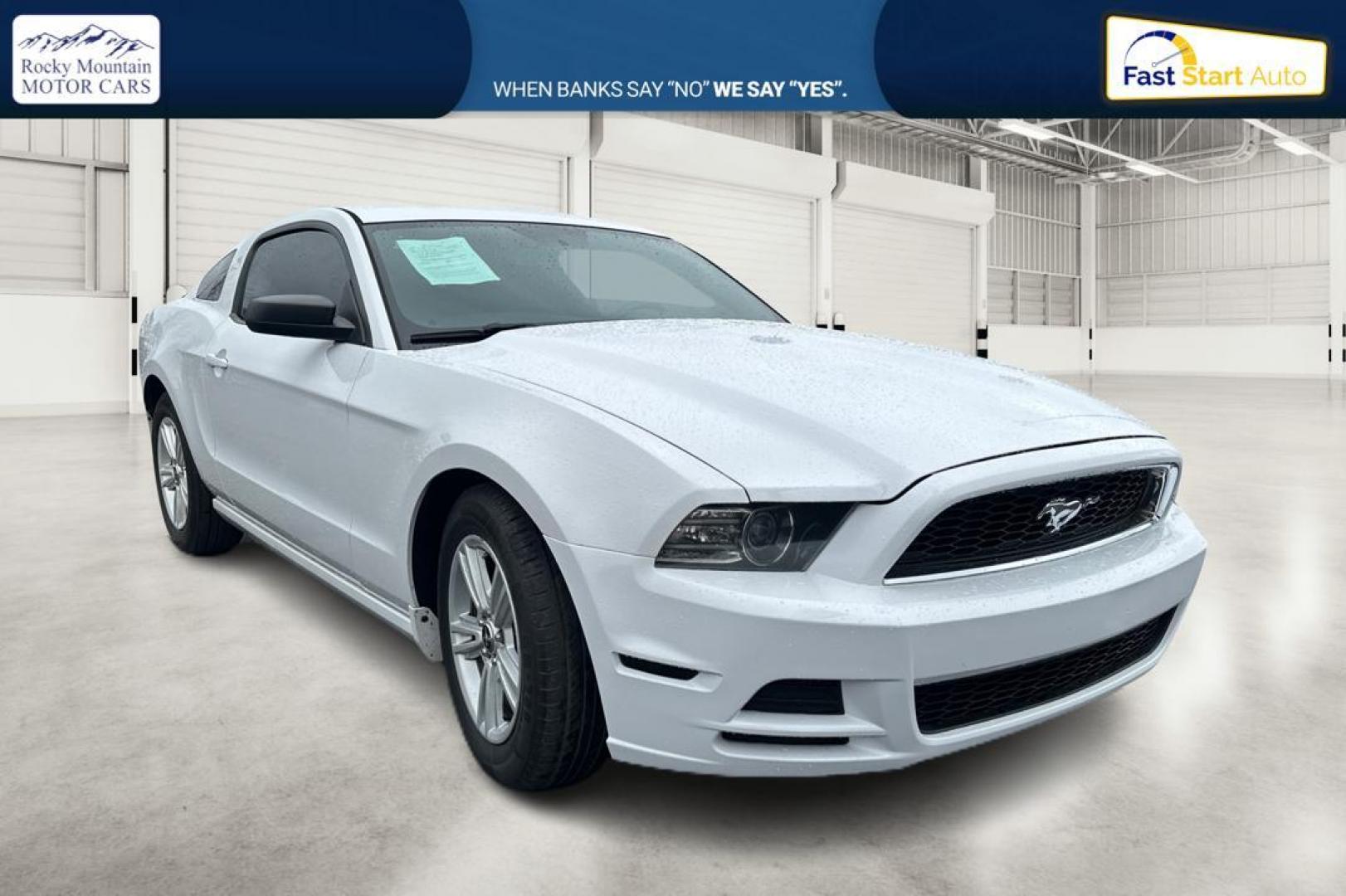 2014 White Ford Mustang V6 Coupe (1ZVBP8AM5E5) with an 3.7L V6 DOHC 24V engine, Auto, 6-Spd SelectShift transmission, located at 344 S Washington Blvd, Ogden, UT, 84404, (801) 399-1799, 41.255482, -111.970848 - Photo#0