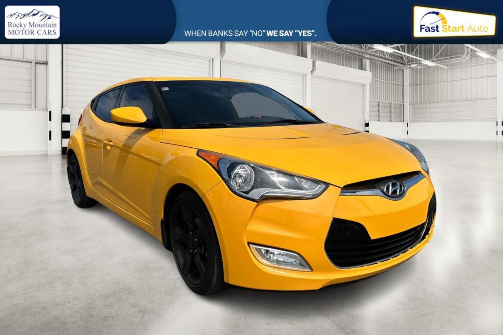 2014 Yellow Hyundai Veloster Base (KMHTC6AD2EU) with an 1.6L L4 DOHC 16V engine, Auto, 6-Spd EcoShft DCT transmission, located at 7755 State Street, Midvale, UT, 84047, (801) 753-9063, 40.610329, -111.892159 - Photo#0