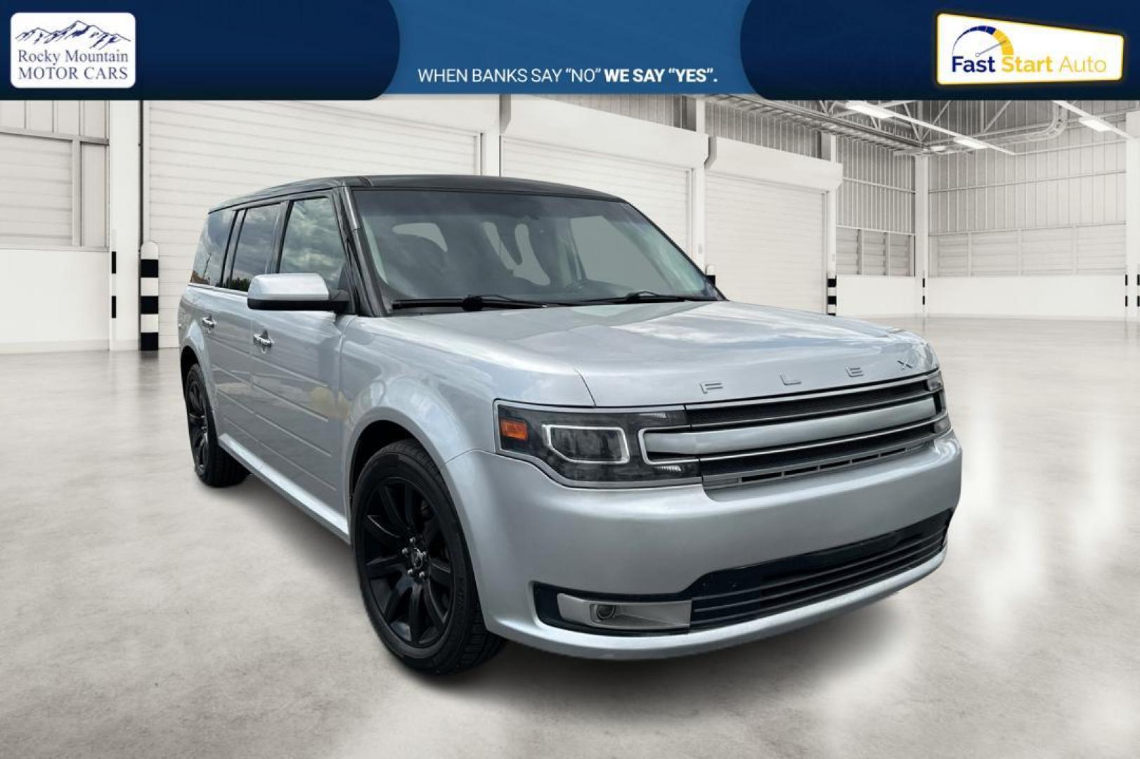 2015 Silver Ford Flex Limited AWD (2FMHK6D83FB) with an 3.5L V6 DOHC 24V engine, 6-Speed Automatic Overdrive transmission, located at 344 S Washington Blvd, Ogden, UT, 84404, (801) 399-1799, 41.255482, -111.970848 - Photo#0