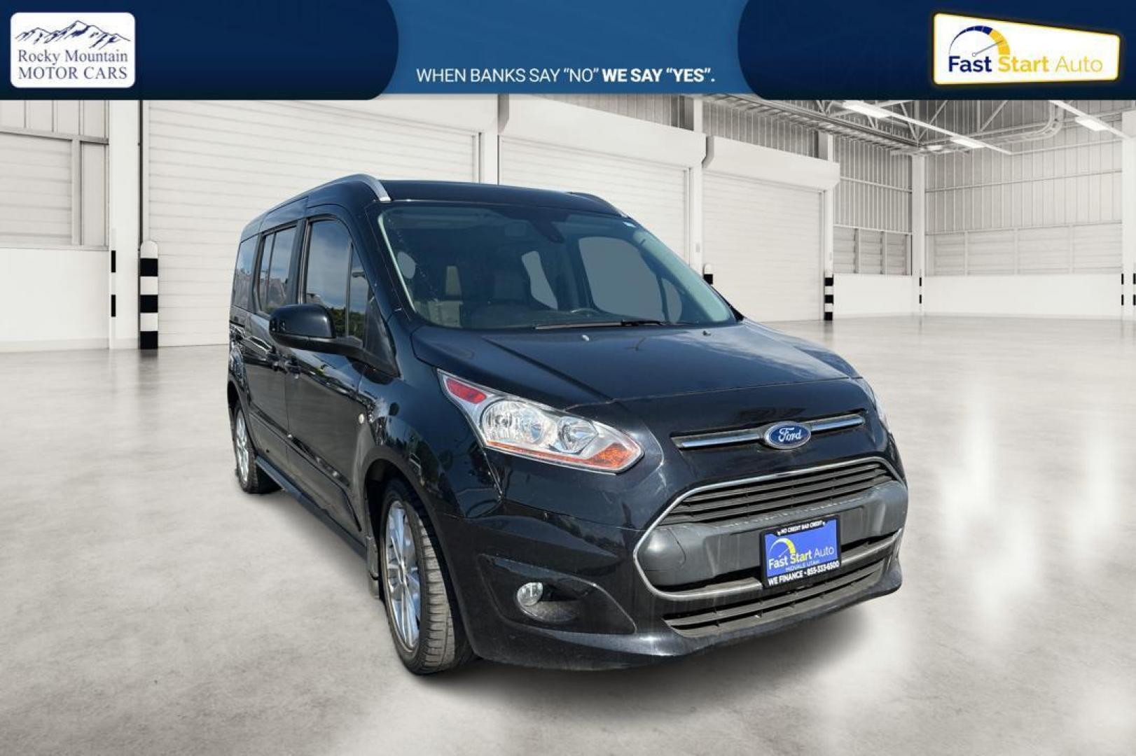 2015 Black Ford Transit Connect Wagon Titanium w/Rear Liftgate LWB (NM0GE9G72F1) with an 2.5L L4 DOHC 16V engine, 6-Speed Automatic transmission, located at 7755 State Street, Midvale, UT, 84047, (801) 753-9063, 40.610329, -111.892159 - Photo#0