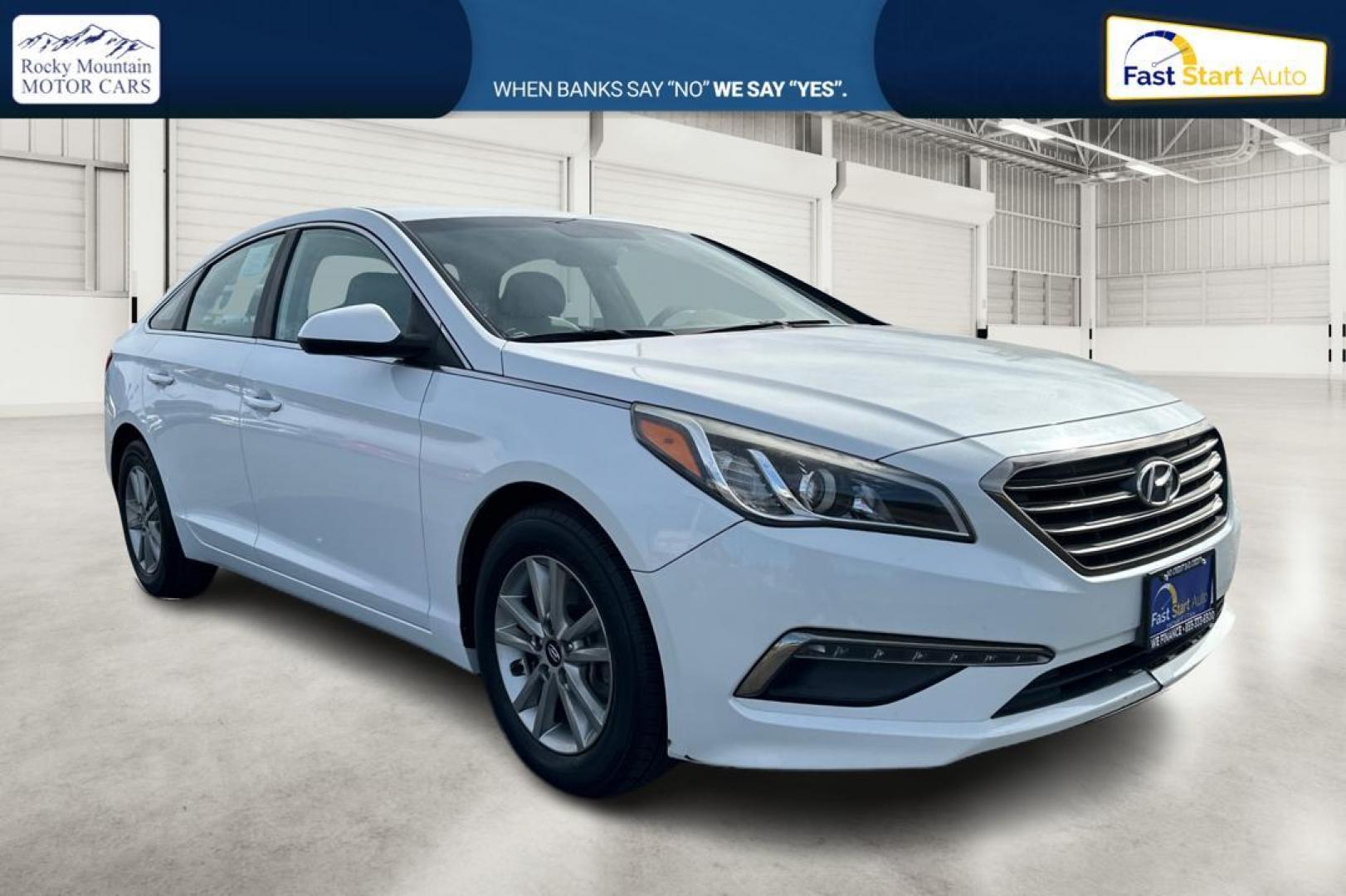 2015 White Hyundai Sonata ECO (5NPE24AF1FH) with an 1.6L L4 DOHC 16V engine, 7-Speed Automatic transmission, located at 7755 State Street, Midvale, UT, 84047, (801) 753-9063, 40.610329, -111.892159 - Photo#0