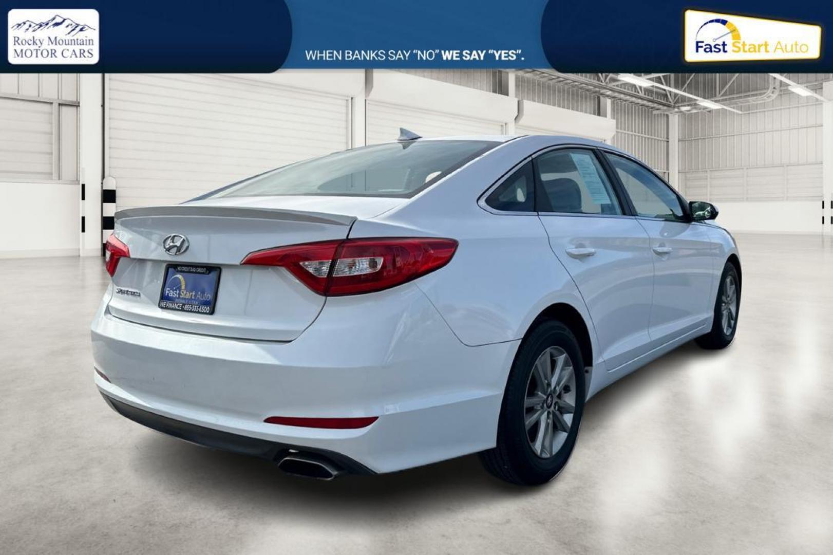 2015 White Hyundai Sonata ECO (5NPE24AF1FH) with an 1.6L L4 DOHC 16V engine, 7-Speed Automatic transmission, located at 7755 State Street, Midvale, UT, 84047, (801) 753-9063, 40.610329, -111.892159 - Photo#2