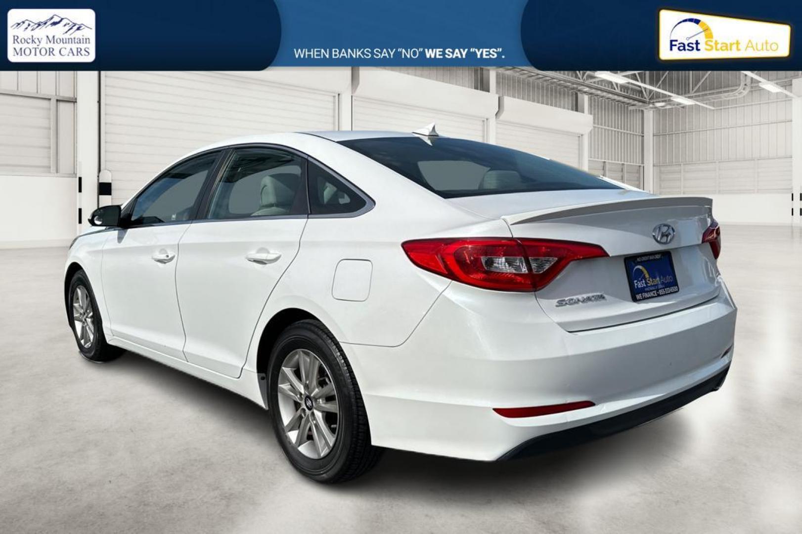 2015 White Hyundai Sonata ECO (5NPE24AF1FH) with an 1.6L L4 DOHC 16V engine, 7-Speed Automatic transmission, located at 7755 State Street, Midvale, UT, 84047, (801) 753-9063, 40.610329, -111.892159 - Photo#5