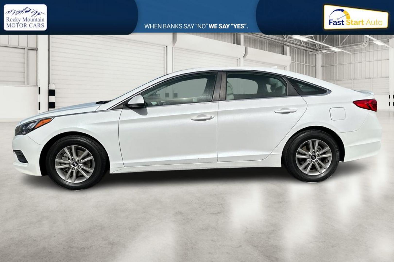 2015 White Hyundai Sonata ECO (5NPE24AF1FH) with an 1.6L L4 DOHC 16V engine, 7-Speed Automatic transmission, located at 7755 State Street, Midvale, UT, 84047, (801) 753-9063, 40.610329, -111.892159 - Photo#6