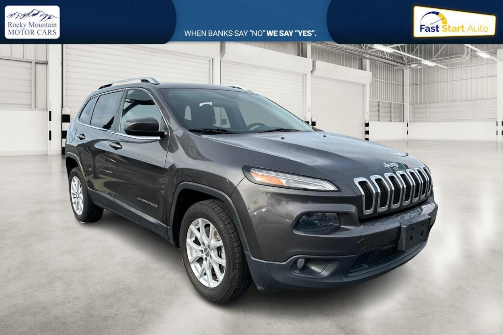 2015 Gray Jeep Cherokee Latitude FWD (1C4PJLCS0FW) with an 3.2L V6 DOHC 24V engine, 9-Speed Automatic transmission, located at 7755 State Street, Midvale, UT, 84047, (801) 753-9063, 40.610329, -111.892159 - Photo#0