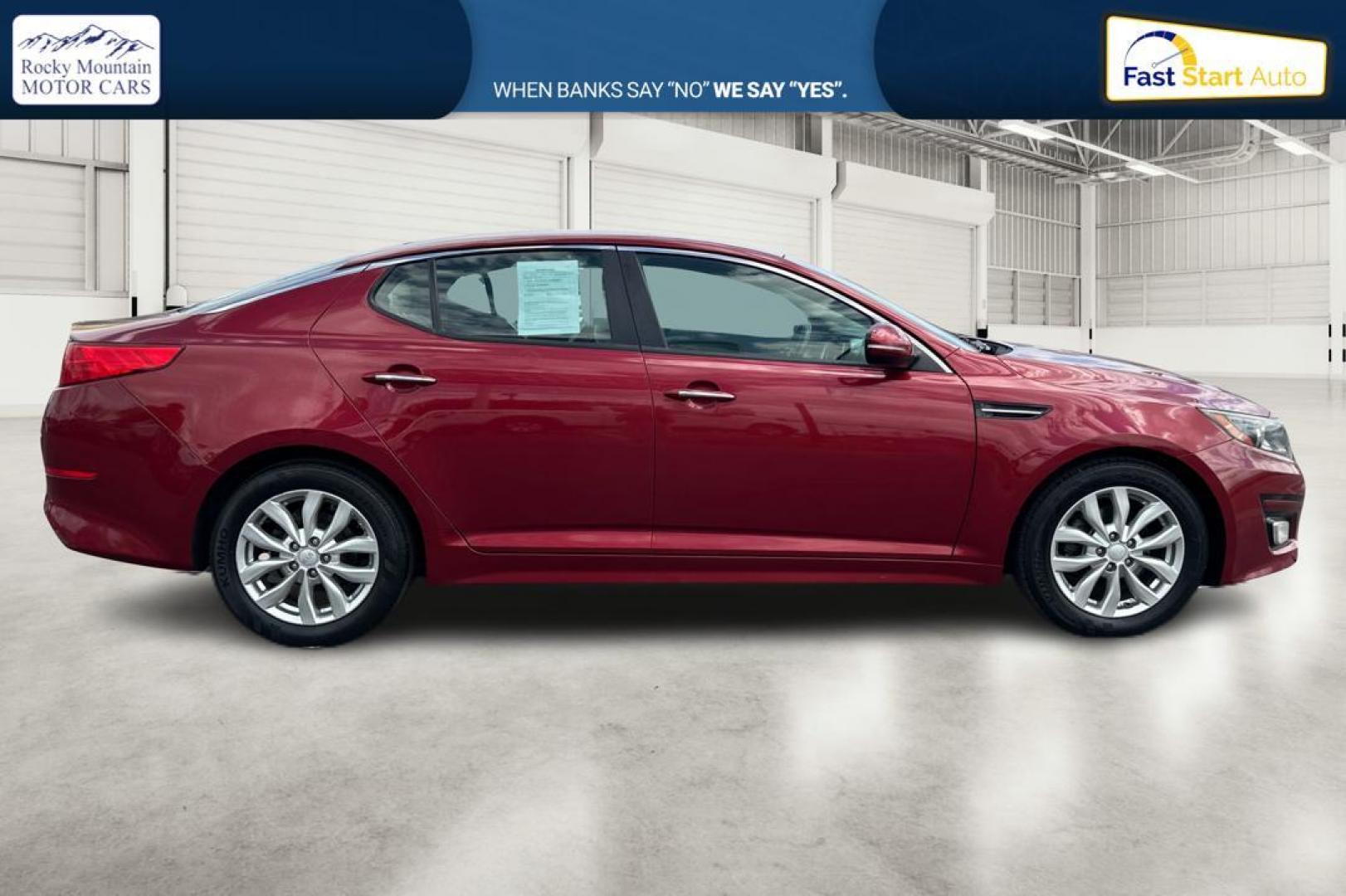 2015 Red Kia Optima LX (5XXGM4A73FG) with an 2.4L L4 DOHC 16V engine, 6-Speed Automatic transmission, located at 7755 State Street, Midvale, UT, 84047, (801) 753-9063, 40.610329, -111.892159 - Photo#1