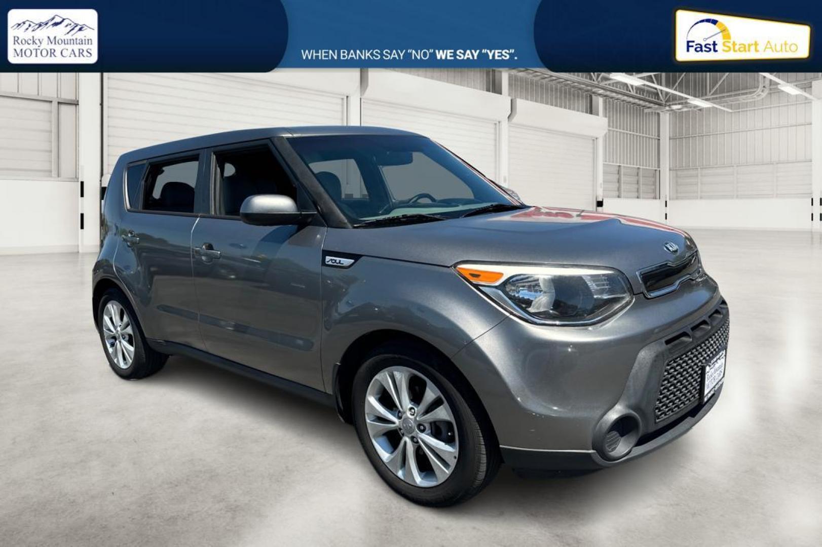 2015 Gray Kia Soul + (KNDJP3A51F7) with an 2.0L L4 DOHC 16V engine, 6-Speed Automatic transmission, located at 7755 State Street, Midvale, UT, 84047, (801) 753-9063, 40.610329, -111.892159 - Photo#0