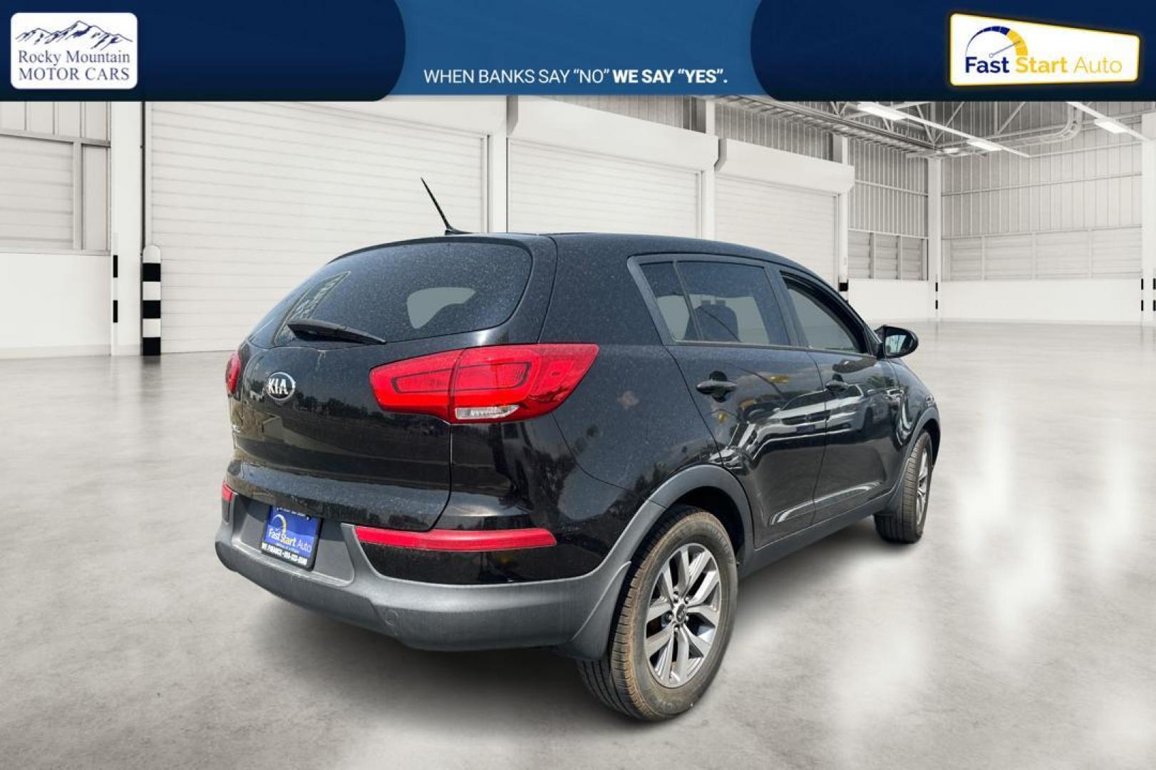 2015 Black Kia Sportage LX FWD (KNDPB3ACXF7) with an 2.4L V6 DOHC 24V engine, 6-Speed Automatic transmission, located at 767 S State Road, Pleasant Grove, UT, 84062, (801) 785-1058, 40.354839, -111.736687 - Photo#2