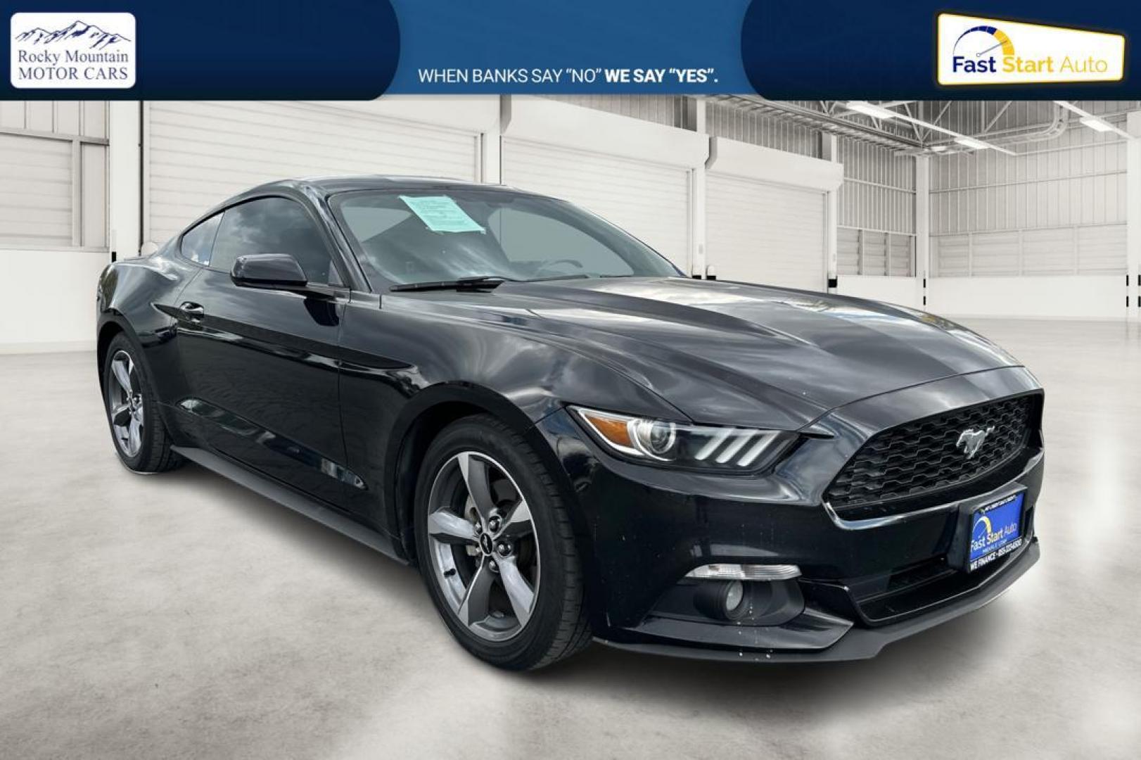 2016 Black Ford Mustang V6 Coupe (1FA6P8AM6G5) with an 3.7L V6 DOHC 24V engine, Auto, 6-Spd SelectShift transmission, located at 7755 State Street, Midvale, UT, 84047, (801) 753-9063, 40.610329, -111.892159 - Photo#0