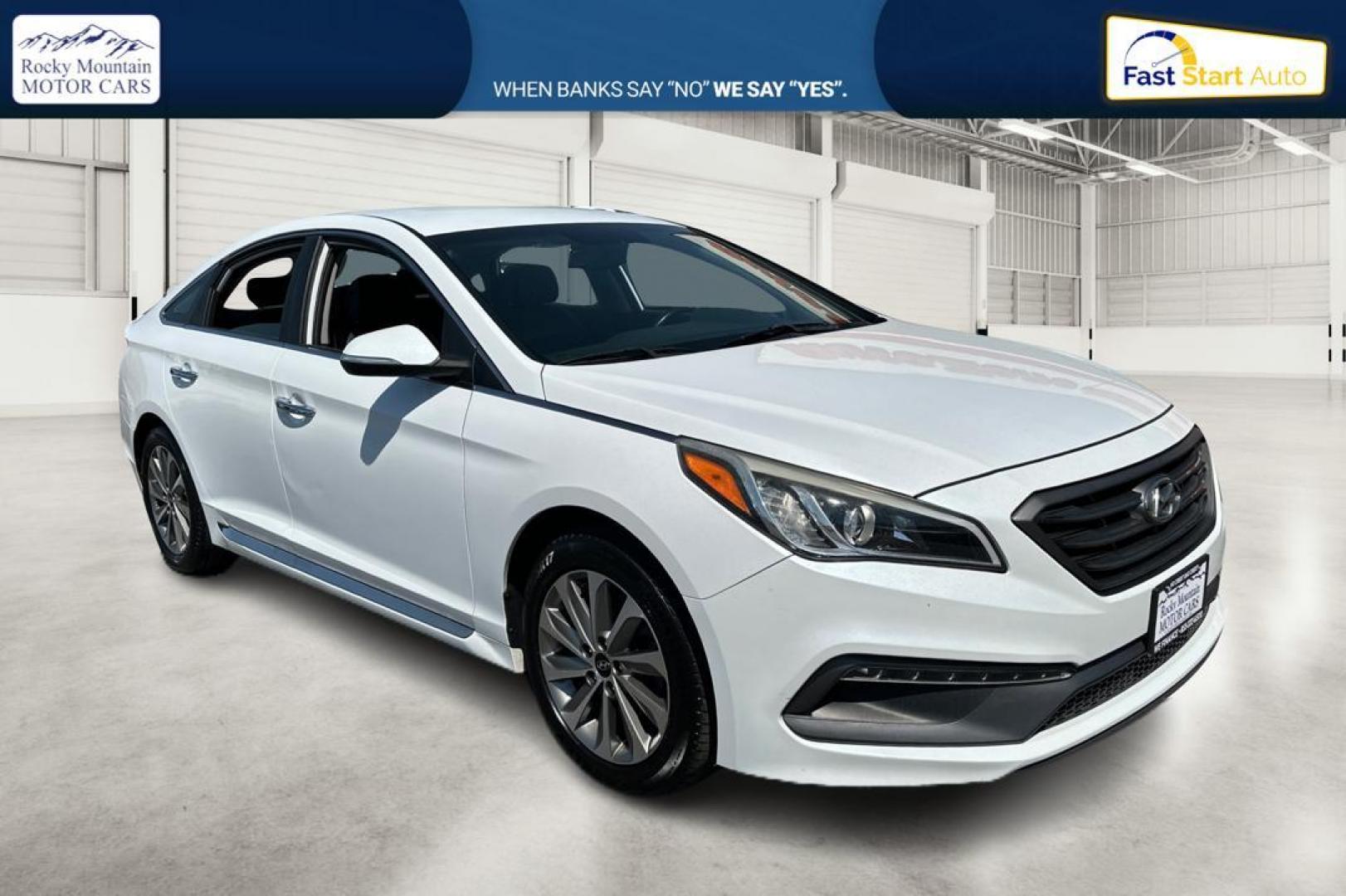 2016 White Hyundai Sonata Sport (5NPE34AF5GH) with an 2.4L L4 DOHC 16V engine, 6A transmission, located at 7755 State Street, Midvale, UT, 84047, (801) 753-9063, 40.610329, -111.892159 - Photo#0