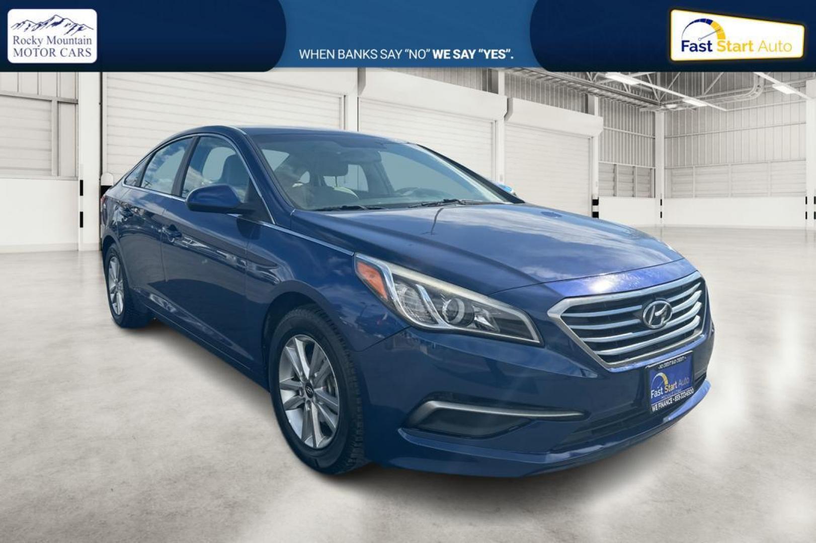 2016 Blue Hyundai Sonata SE (5NPE24AF3GH) with an 2.4L L4 DOHC 16V engine, 7A transmission, located at 7755 State Street, Midvale, UT, 84047, (801) 753-9063, 40.610329, -111.892159 - Photo#0