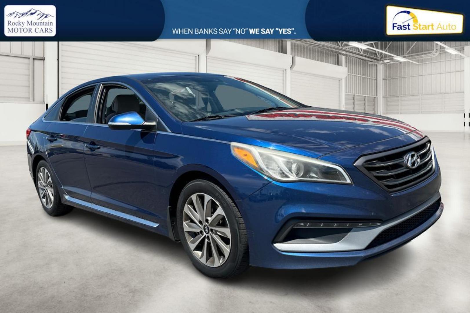 2016 Blue Hyundai Sonata Sport (5NPE34AF8GH) with an 2.4L L4 DOHC 16V engine, 6A transmission, located at 767 S State Road, Pleasant Grove, UT, 84062, (801) 785-1058, 40.354839, -111.736687 - Photo#0