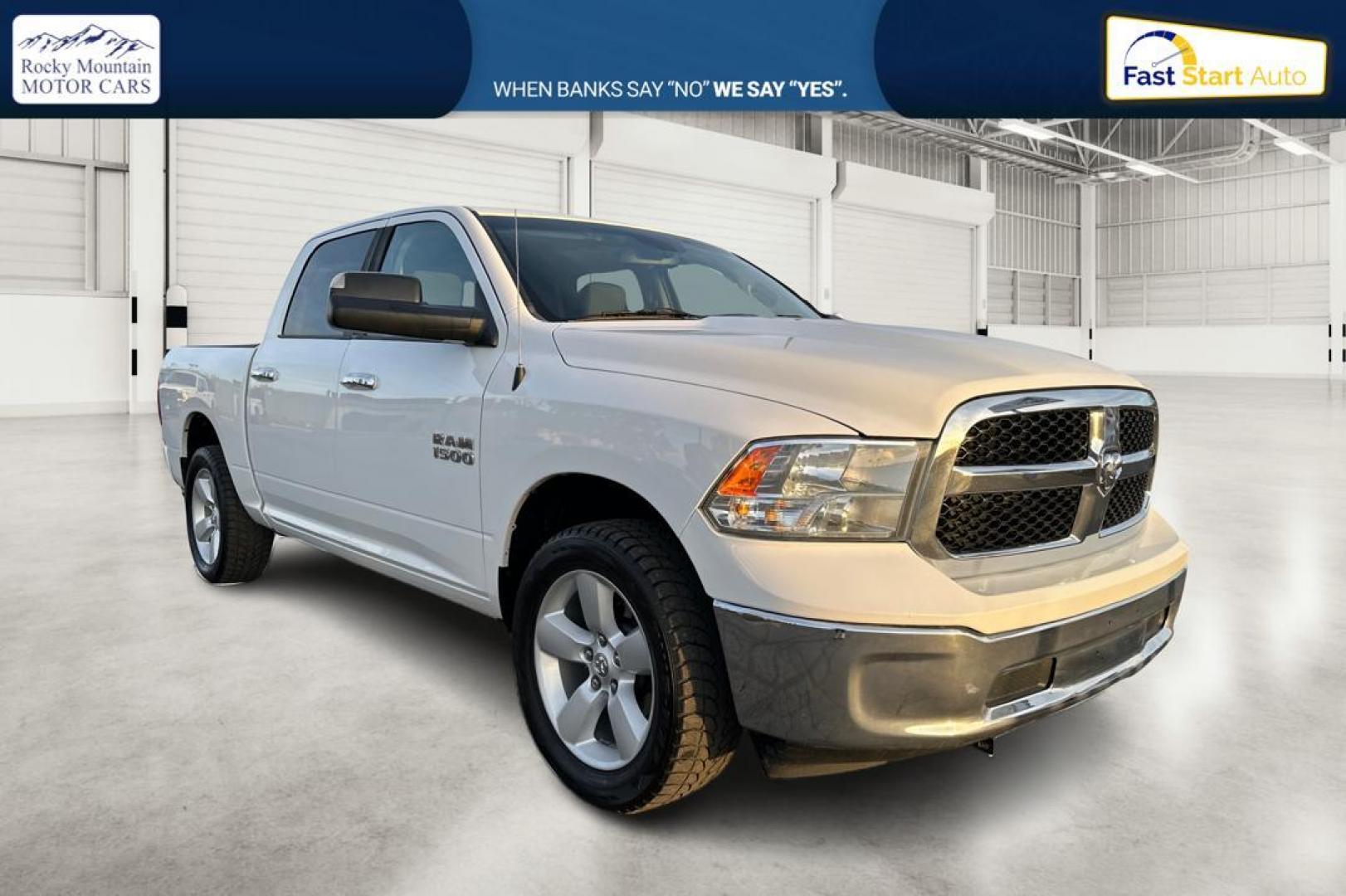 2016 White RAM 1500 SLT Crew Cab SWB 4WD (1C6RR7LG3GS) with an 3.6L V6 DOHC 24V FFV engine, 6A transmission, located at 7755 State Street, Midvale, UT, 84047, (801) 753-9063, 40.610329, -111.892159 - Photo#0