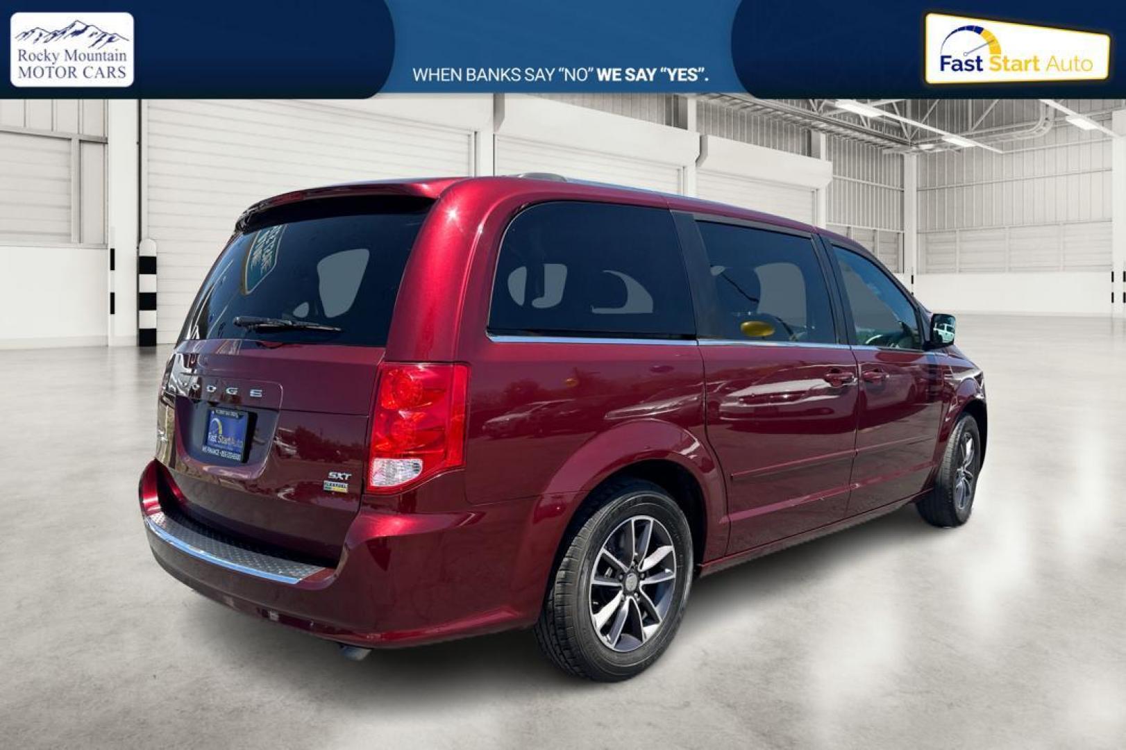 2017 Red Dodge Grand Caravan SXT (2C4RDGCG0HR) with an 3.6L V6 DOHC 24V engine, 6A transmission, located at 7755 State Street, Midvale, UT, 84047, (801) 753-9063, 40.610329, -111.892159 - Photo#2