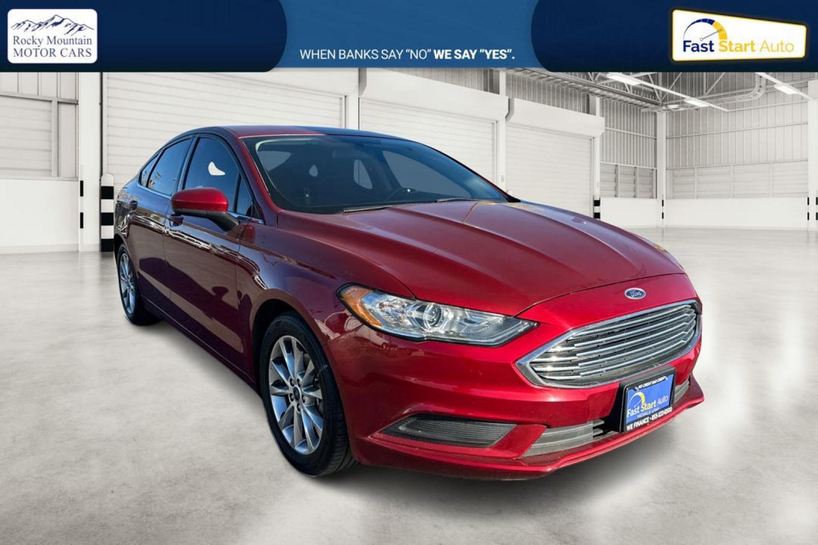 2017 Red Ford Fusion SE (3FA6P0H79HR) with an 2.5L L4 DOHC 16V engine, 6A transmission, located at 7755 State Street, Midvale, UT, 84047, (801) 753-9063, 40.610329, -111.892159 - Photo#0