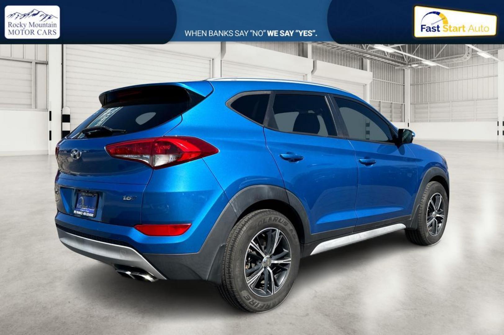 2017 Blue Hyundai Tucson Eco (KM8J33A26HU) with an 1.6L L4 DOHC 16V engine, 7A transmission, located at 7755 State Street, Midvale, UT, 84047, (801) 753-9063, 40.610329, -111.892159 - Photo#2