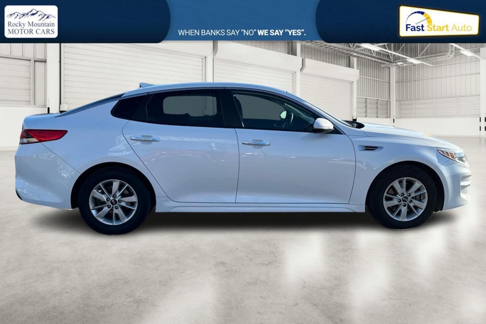 2018 White Kia Optima LX (5XXGT4L30JG) with an 2.4L L4 DOHC 16V engine, 6A transmission, located at 7755 State Street, Midvale, UT, 84047, (801) 753-9063, 40.610329, -111.892159 - Photo#1